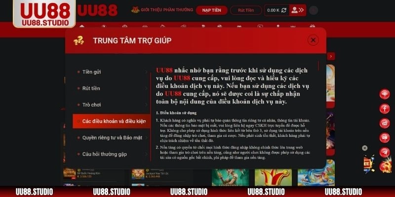 Điều khoản khi tạo tài khoản